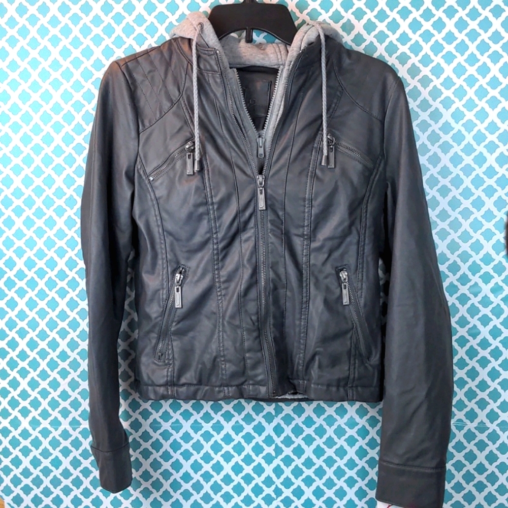 Dark Gray Vegan Faux Leather Moto Jacket Size XS